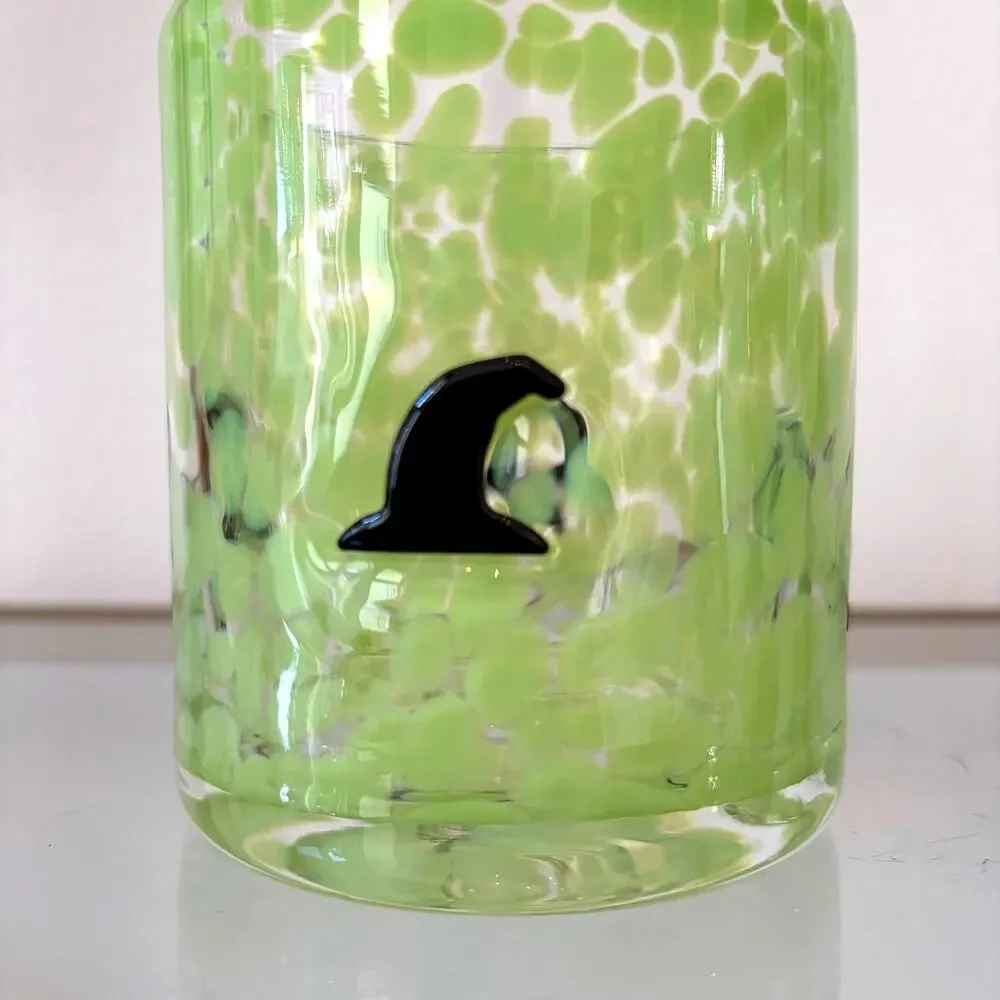 2pc Witch Hat Icon Confetti Double Old Fashioned Glasses Green Black Halloween